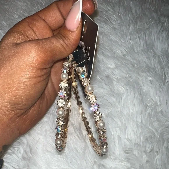 3 Inch pearl & diamond hoops - Picture 12 of 13